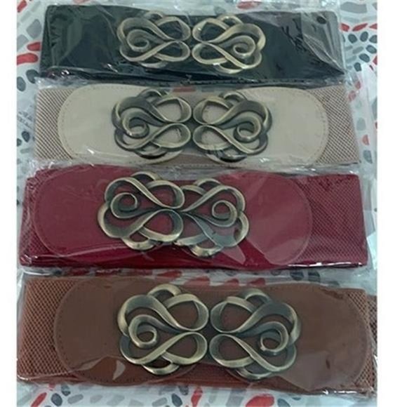 Wide Womens Fashion Belts Fancy Ladies Elastic Stretch Black Red Beige Brown Set main image 4